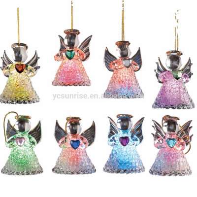 Christmas decor mini hanging glass angel ornament with LED light up as tree hanging decoration